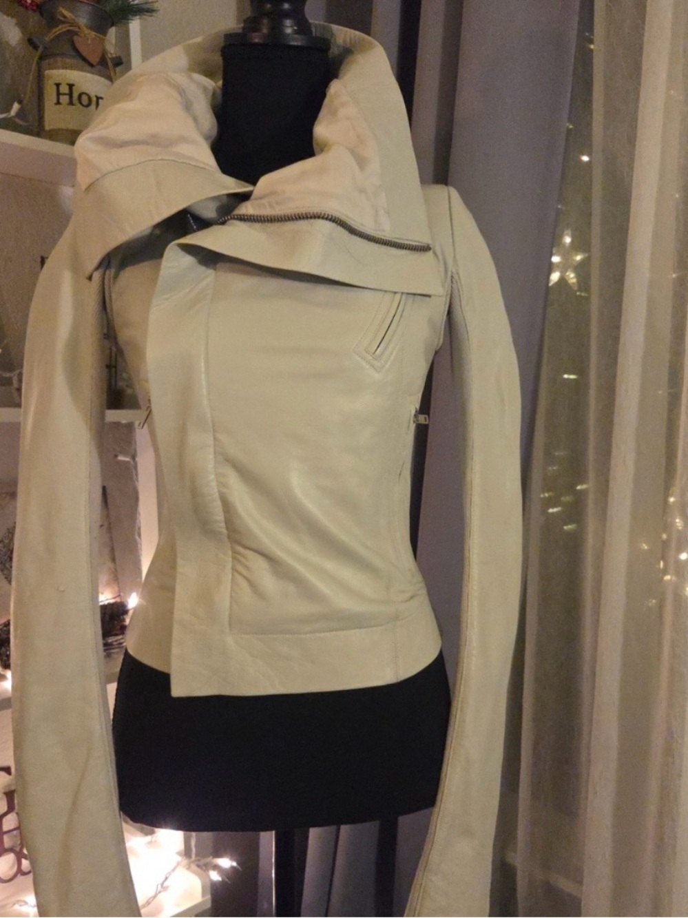 Rick Owen’s Women's Cream Leather Asymmetrical Zip Jacket